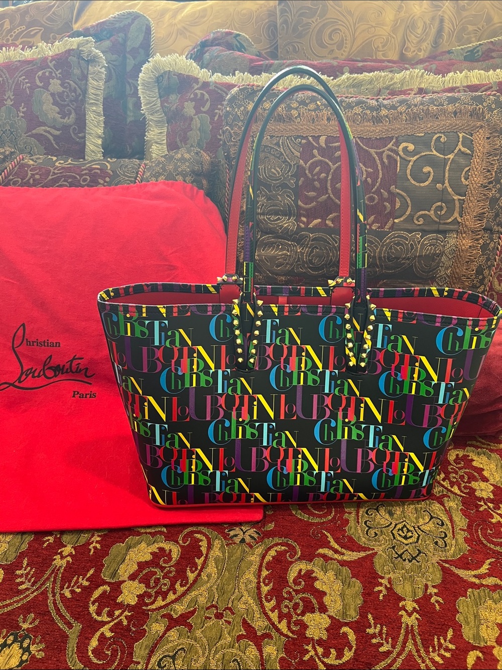 Christian Louboutin Multicolor Logo Print Tote Bag - Black/Multicolor
